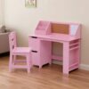 DobleePy Space-Saving Kids Desk and Chair Set with Storage Hutch, Pink