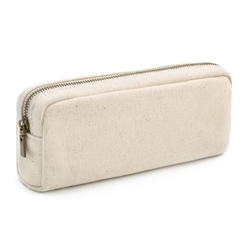 DOBMIT Pencil Pen Case, Canvas Pencil Pouch Big Capacity Pen Bag with Zipper Durable Stationary Storage Bag for Adult Students Officers-White