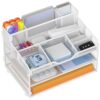 Docnest 3 Tier Mesh Desk Organizer with Letter Tray & Paper Sorter, White