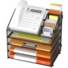 DocNest 5 Tier Metal Mesh Desk File Organizer with Phone Shelf, Black