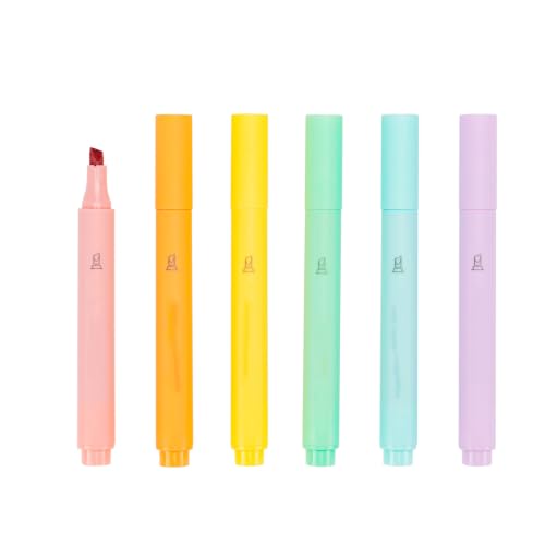 Document Marking Pens Pastel Highlighter Pack with 6 Shades, Fast Dry Water-Based, Flexible Angled Writing, College Notes, Planner Use Mild Highlighters Pastel Markers Angled Tip Study Pens Work