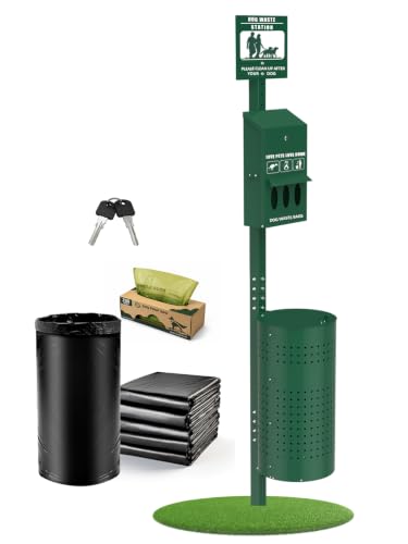 Dog Waste Station, Large 11.5 Gallon Dog Poop Trash Can with Poop Bags & Liner Bags, Lockable Dispenser with Keys, Heavy Duty Outdoor Pet Waste Station for Parks, Apartments, Communities & Backyard