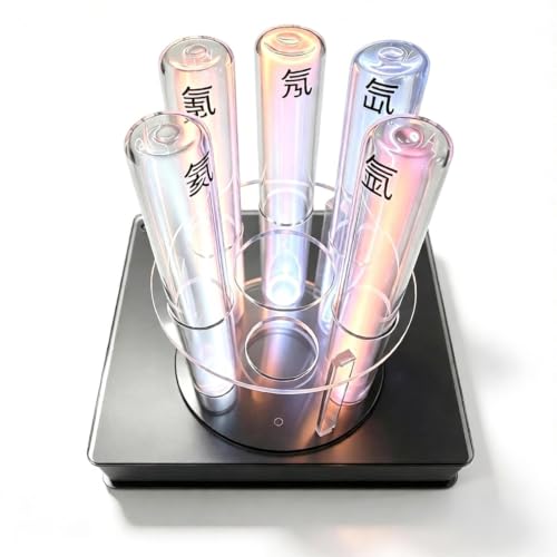 DOJBK 5 Noble Gas Glow Tubes Set, Gas Discharge Tube, with Excitation Base & Round Stand, Inert Gas Glow Demonstration, 99.99% Purity, Ne/kr/he/xe/ar, Vacuum Sealed, for Party Decoration