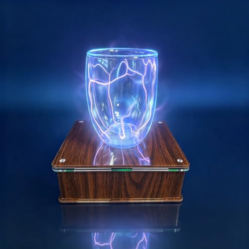 DOJBK Tesla Coil Plasma Cup, Lightning Glow Mug, Cup Shaped Artificial Lightning Plasma Light, Electric Lightning Glass Cup, Touch Sensitive, with Exciter Base, for Drinks, Cool Science Gadget
