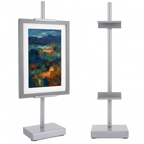 Donghome 18” Steel Adjustable Tabletop Easel Stand,Picture Frame Holder for Display,Decorative Stands for Photos,Plates,Painting,Artwork,Poster,Books (White, Silver Grey)