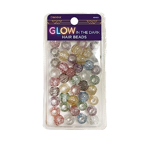 DONNA Glow in the Dark Hair Beads, 40+ PCS Luminous Pony Beads for Kids Braids, Large Hole Acrylic Beads for Hair Braiding, Ponytails & Twists, Glitter Beads for DIY Jewelry & Bracelet Making