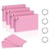 DORFAS 200 Count 3 x 5 Inch Pink Index Cards with Binder Rings, Lined & Blank Study Cards, Thick Cardstock Flash Cards for Students & Teachers, Color-Coded Notecards for School, Home, Work
