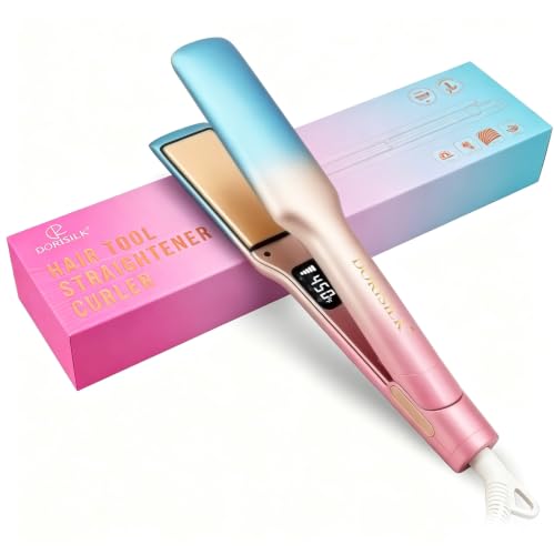 DORISILK Ceramic Flat Iron 450 Degrees, Hair Straightener and Curler 2 in 1, 30s Fast Heat Straightening Iron for Hair, Dual Voltage Planchas de Cabello Control Temp Gift for Women Girls, 1.75 Inch