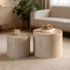 Dorivibe Nesting Round Coffee Table Set of 2, Accent End Table for Small Spaces, Morden Drum Side Table, Wooden Circle Center Table for Living Room, Fully Assembled - Beige