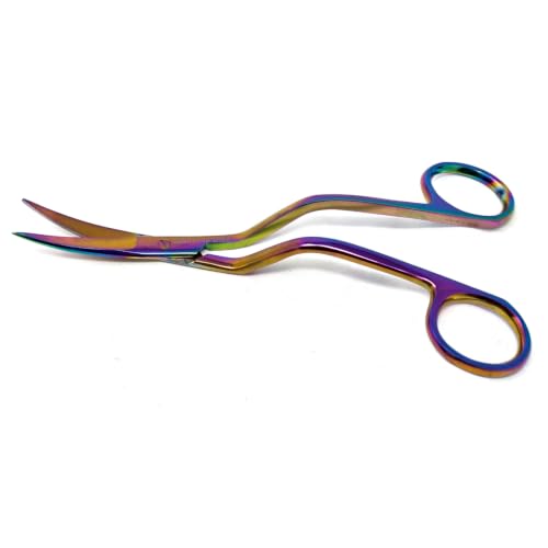 Double Curved Embroidery Scissors, Stainless Steel Curved Blade Sewing Scissors with Offset Handle, Precision Thread Trimming Scissors for Machine Embroidery, Appliqué, Quilting & Crafts - 6"