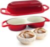 Double Dutch Oven for Sourdough Bread Baking - Enameled Cast Iron Dutch Oven Pot with Lid, Red