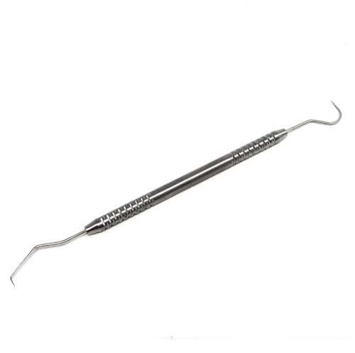 Double Ended Dental Probe Explorer #5, Stainless Steel Dental Pick with Hook and Double Angled Fine Tips & Textured Grip, Reusable Teeth Examination Instrument for Oral Care Dental Hygiene