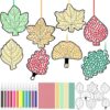 DoubleFill 48 Pcs Fall Maple Art Crafts Fall Diamond Art DIY Yellow Green and Red Diamond Suncatcher Ornament for Autumn Window Decor Party Favors and Gift