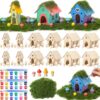 DoubleFill Fairy House Kit, Wood Craft, 12 Sets, 3 Mixed Floral Styles
