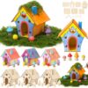 DoubleFill Fairy House Kit, Wood Craft, 6 Sets, Heart Floral Style