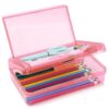 Double Layer Plastic Clear Hard Colored Pencil Box Case Pen Crayon Box