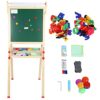 Double Sided Kids Drawing Easel Whiteboard Blackboard Magnetic Adjustable Height Wood Art Activity Set