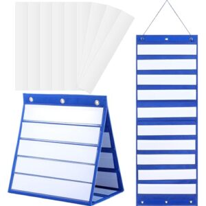Double Sided Table Top Pocket Chart, 2 in 1 Self Standing Desktop Pocket Chart Wall Hanging Pocket Chart with Rope, 20 Dry Erase Cards for School Teacher Supplies Home Classroom Office