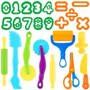 Dough Tools 24pcs Dough Tools Play for Kids Clay Accessories with Rolling Pins,Number Cutters,Roller,Safety Scissors,Plastic Knife