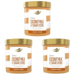 Dove Sugar Body Scrub Coconut & Lychee For Women For Exfoliated & Hydrated skin 15 oz (Pack of 3)