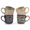 DOWAN Coffee Mug Set of 4, 12 oz Ceramic Coffee Cups Set Textured Glaze Pottery Tea Cup with Patterns for Latte, Cappuccino, Tea & Hot Cocoa, Daily Use Gift Set Dishwasher & Microwave Safe, 4 Colors