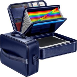 DOXLMP Fireproof Document Box With Lock, 16-Pocket File Organizer, Blue