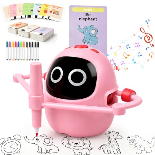 Drawing Robot for Kids, Smart AI Drawing Machine with 220 Cards & 12 Markers, Voice Interactive Montessori Painting Toy, DIY Arts & Crafts Christmas Birthday Gift for Boys & Girls Ages 3-8, Pink