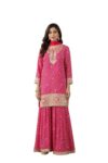 DREAMANGEL FASHION Women Polyester Printed Traditional Wear Kurta Plazzo Set with Dupatta (X-Large, Rni Pink)