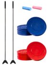 Driveway Shuffleboard Game Set with 2 Cue Sticks, 8 Pucks and Washable Sidewalk Chalk for Indoor or Outdoor Play