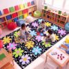 Drydiet Large Area Rug 5x7 ft Playroom Carpet Colorful Nursery Mat Washable Non Slip Floor Cushion for Back to School, First Day End of the Year, Classroom, Bedroom Decor Bow,Daisy