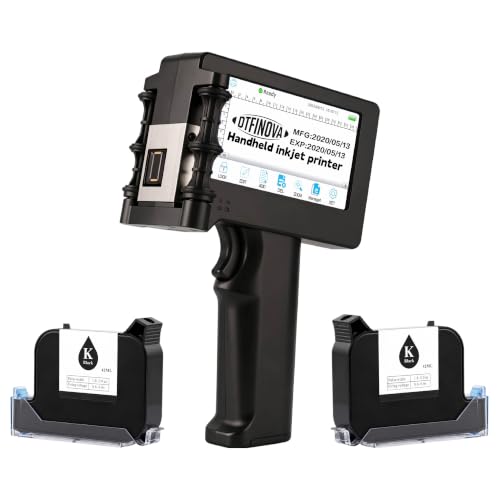 DTFINOVA Handheld Inkjet Printer with 2 Ink Cartridges, 4.3" Touchscreen Portable Coding Machine for Date, Batch Number, QR Code, Barcode, Logo & Text Printing on Cardboard, Plastic, Metal & Wood