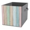 DuduYH Vertical Wooden Plank Cube Storage Bins Storage Cubes Foldable Decorative Fabric Storage Baskets Home Organizers with Handles for Shelves,Closet, 10.6 X 10.6 Inch