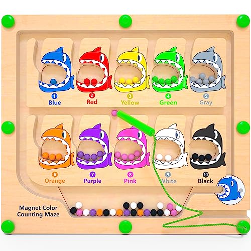 DUKVSG Magnetic Color & Number Maze, Montessori Counting Matching Toys, Wooden Magnetic Maze Board, Montessori Toy Fine Motor Skills Toys for 3 4 5 Years Old Preschool Learning Activities