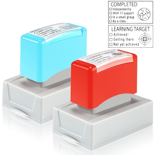 Dunzoom 2 Pcs Teacher Stamps for Classroom Special Accommodations Self Teacher Inking Grading Stamp for Classroom Back to School Homework Student Dormitory Gifts(Completed,Learning)