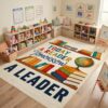 Dunzy 5 x 7.3 ft Classroom Library Rug Reading Area Rug Vintage Classroom Library Carpet Washable Non Slip Large Educational Rugs for Study Room Playroom School Learning Reading Corner Decor