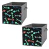 Durable Oxford Cloth Storage Cubes Set Foldable Fabric Organizer Bins with Handles for Home Closet Shelves Multi Colored Children's Skeletons of Small Fish for Girls Boys Fashion Textile 2PCS