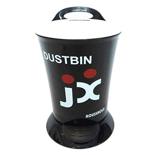 Dustbin Trash Can with Lid Bathroom Bedroom Waste Basket Round Waste Bin Black Plastic Garbage Bin for Home Office Foot Pedal Step Trash Can In-band Barrel Trash Can (Size : 15L) (15L)