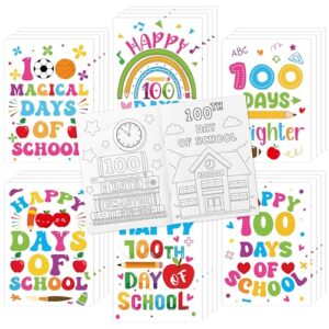 Dvbonike 24Pcs 100 Days of School Coloring Books - Happy 100th Day of School DIY Color-in Pages Cute Pencil Apple Patterns Drawing Booklet Classroom Rewards Art Activity Gifts Party Favors Supplies