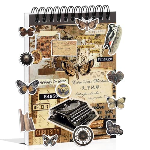 Dwpetzo 50 Sheets Precut Dark Academia Washi Stickers Book for Journaling, 604PCS Vintage Scrapbook Stickers, Ephemera for Junk Journal Supplies, Scrapbooking, Bujo, Collage, Adults Crafts Arts