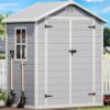 DWVO 6X4FT Resin Storage Shed with Reinforced Floor, Outdoor Storage Shed with Lockable Door, Window & Vents, Waterproof Plastic Tool Shed for Garden Backyard, Patio
