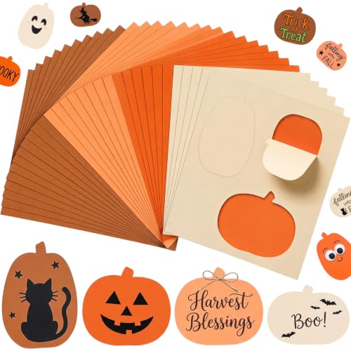 Eaasty 108 Pcs Pumpkin Cutouts for Fall Crafts and Classroom Decor, 4 Color Precut Fall Cardstock Paper Shapes in 3 Designs, Pumpkin Die Cut for Halloween Thanksgiving Bulletin Boards