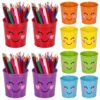 Eaasty 12 Pcs Metal Pen Holder Colorful Desktop Pencil Cup with Cute Smile Mini Stationary Supplies Buckets Cute Pencil Organizers for Office Home School Classroom Desk Crafts Accessory (Rainbow)