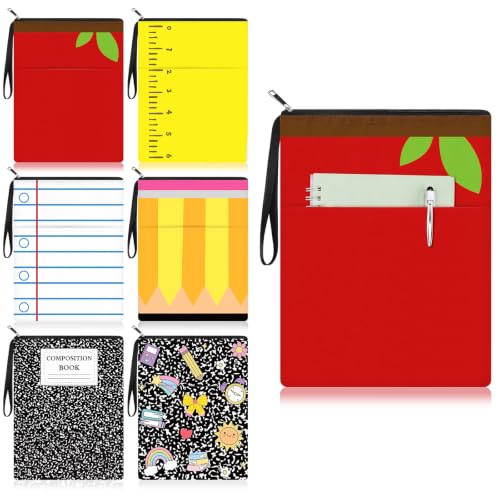 Eaasty 6 Pcs Teacher Appreciation Gifts Bulk Thank You Book Sleeves Book Cover Pouch with Zipper and Pocket Teacher Back to School Gifts Bulk for Classroom School Office Supplies
