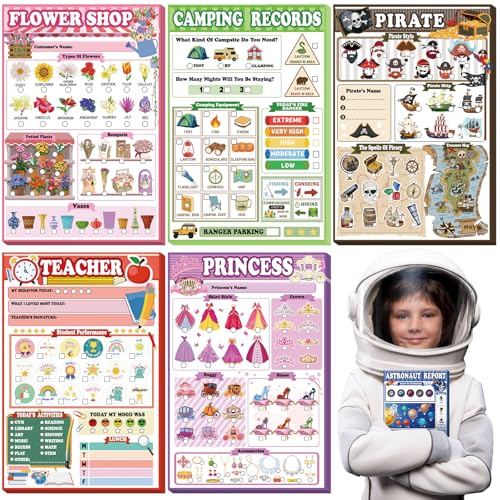 Eaasty Kids Pretend Play Notepads 4 x 6 Inch Pads for Kids 40 Pages Pretend Notebooks Imaginative Role for Toddlers(6 Pack,Children)