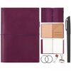 Eaasty Leather A5 Travelers Journal Notebook Cover with Inner Pockets, Card Slots and Pen Holder, Travelers Journal Inserts, PVC Folder, Binder Clip and Elastic Bands for Women Men(Dark Purple)