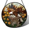 Eagle & Chicks Landscape Stained Glass Style Suncatcher,Window Hanging Decor,DIY Puzzle,Kids Holiday Gift,7.4 in,83 Pieces Irregular Pieces
