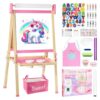 Easel for Kids Toys,Adjustable Wooden Toddler Art Easels, Girls Toys for Ages 5-7,8-13,Magnetic Dry Eraser White Board and Chalk Board with Art Supplies,Kid Easel 4 5 6 7 8 9 10 Year Old Girl Gifts
