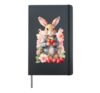 Easter Bunny in Denim Jacket Lying Flowers and Strawberries Hardcover Journal, Black