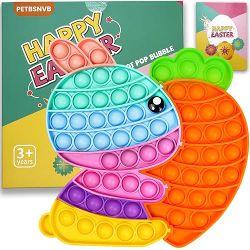 Easter Bunny Poppers, Bunny Carrot Pop Bubble Fidget Sensory Toy, Puzzle Popper, Easter Gifts for Kids,Toddler, Easter Basket for Toddlers Girl, Easter Toys, Stocking Easter Basket Stuffers (Rainbow)