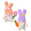Easter Bunny with Carrot 2pcs Gnome Plush Rabbit Figurine and Flower